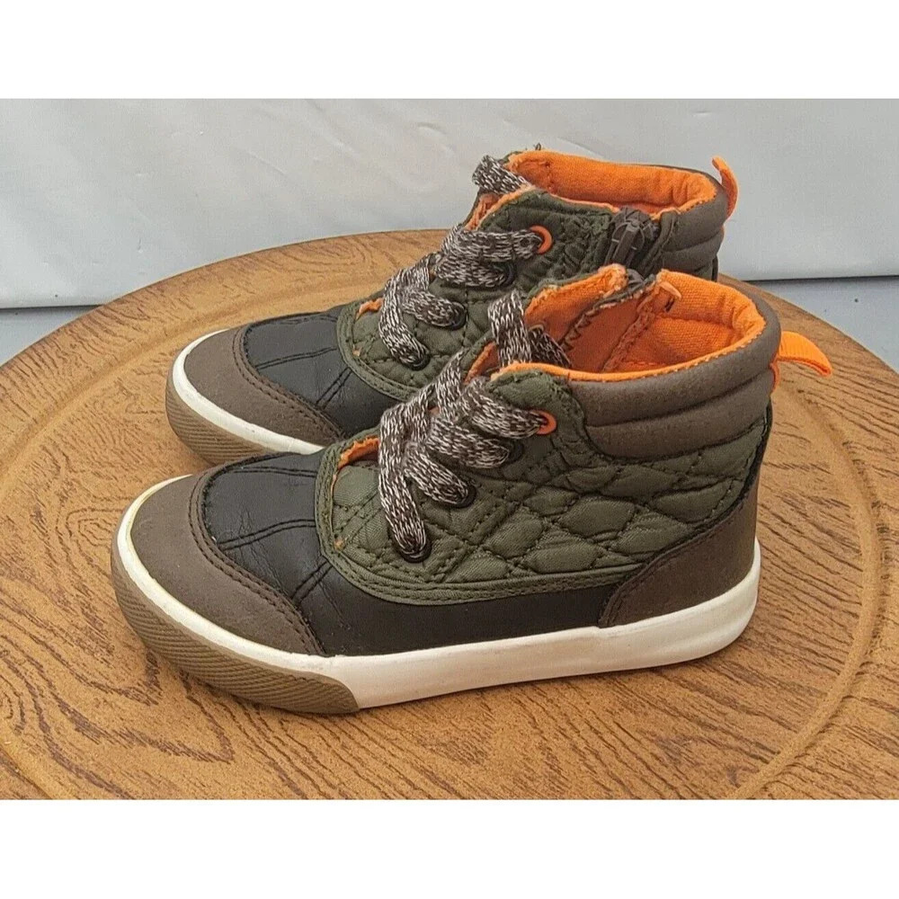 Cat & Jack Boys Boots Size 9 Orange Brown Side Zip Faux Leather - Picture 7 of 13